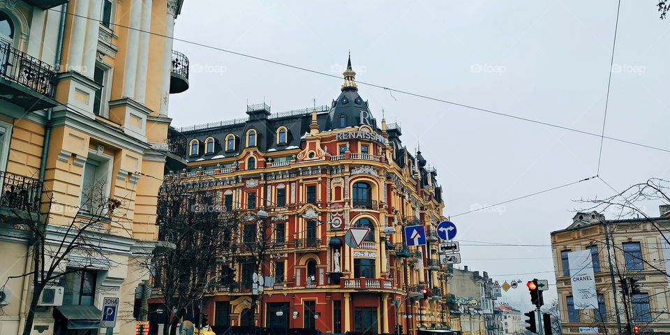 Old architecture of Kiev building, Ukraine