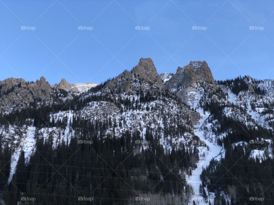 Skiing slopes in the mountains.