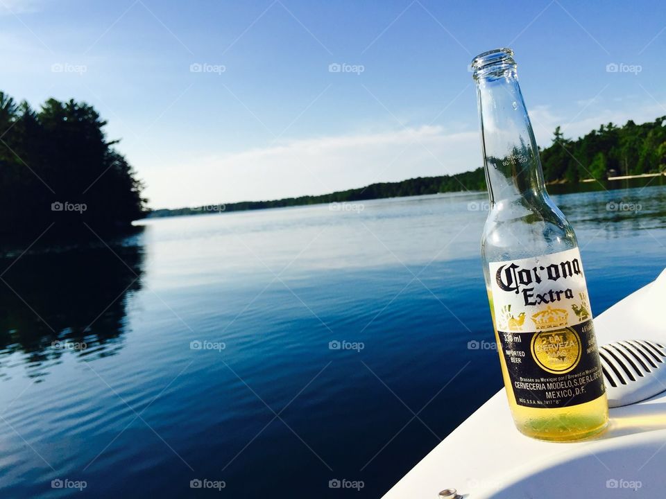 Corona Beer on a boat drifting on the lake