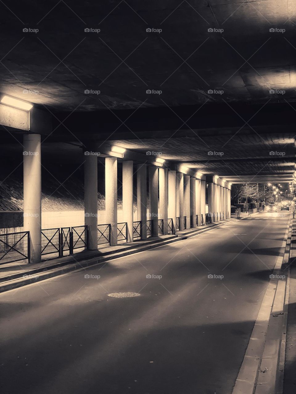 A bridge with shadows at night 