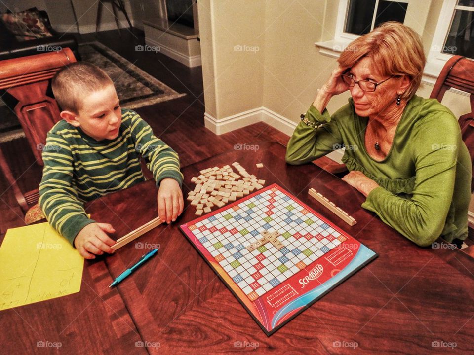 Family game night with Scrabble