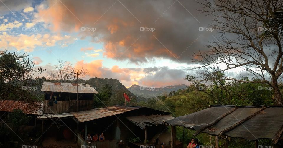 Country home sunset