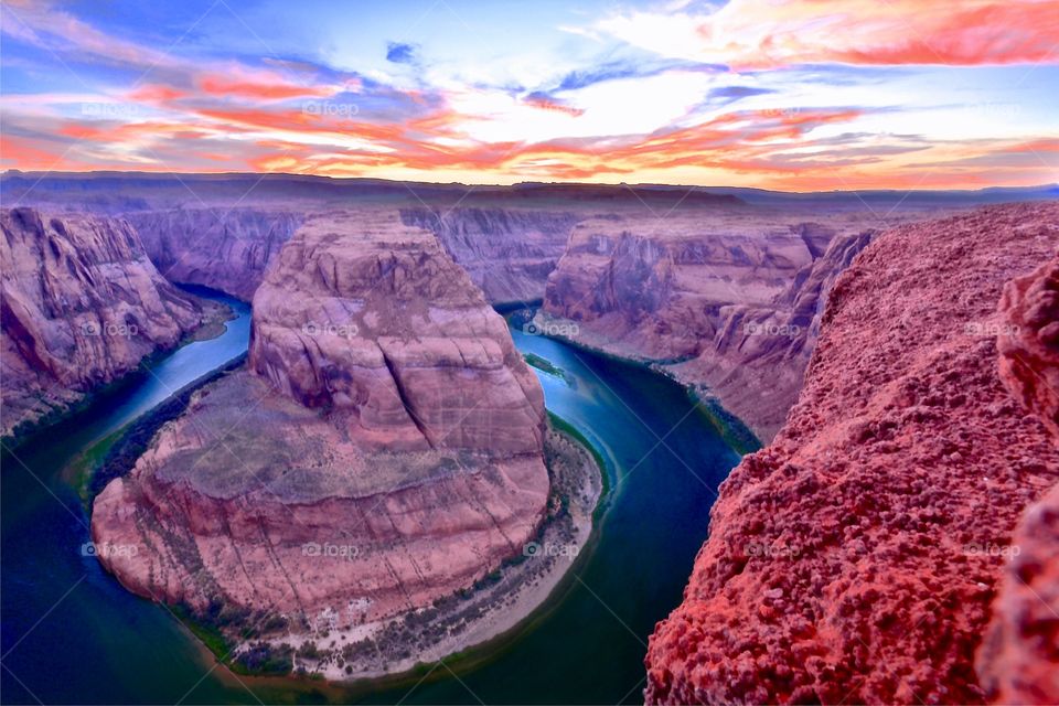 View of  Horseshoe Bend during sunset