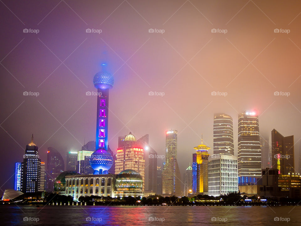 Illuminated view of cityscape