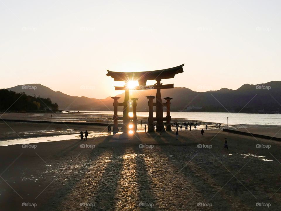 Sunset through torii shrine