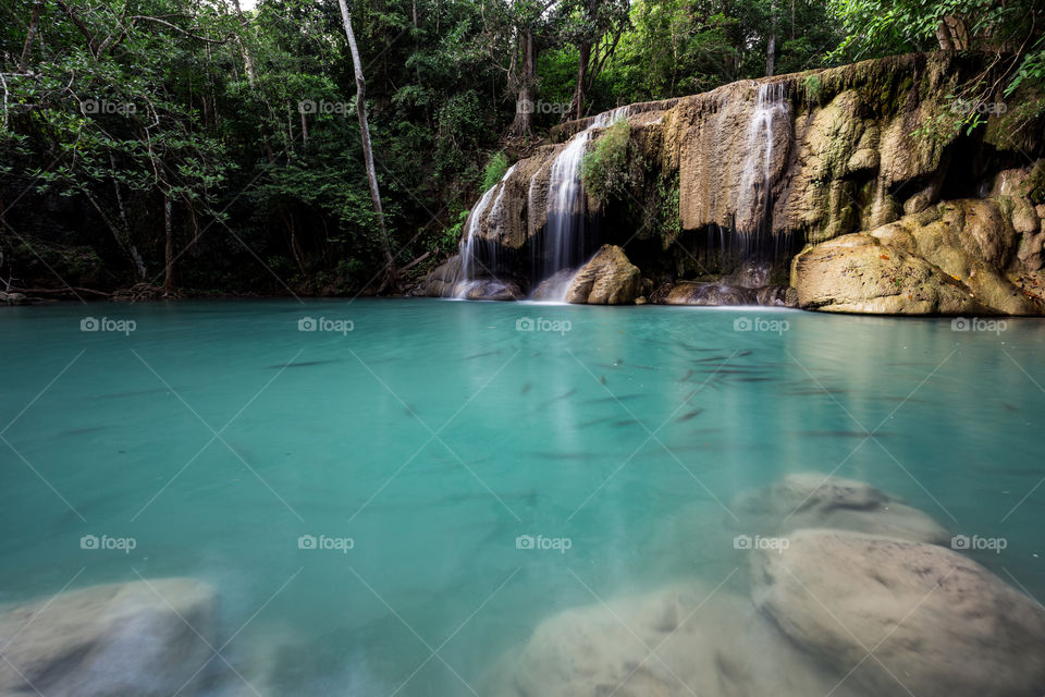 Beautiful waterfall in Kanchanaburi Thailand 