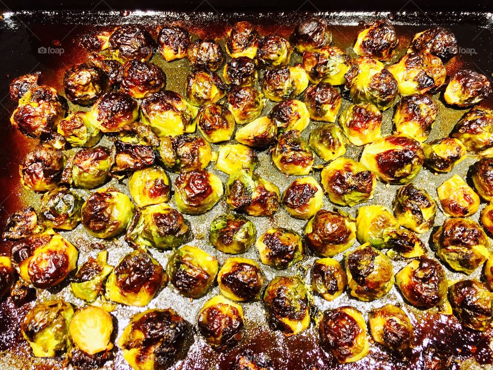 Roasted, Caramelized Brussel Sprouts with honey, lime chili pepper orange glaze