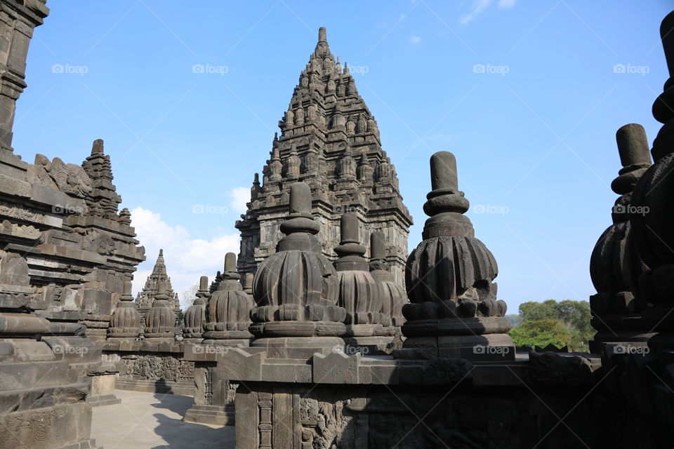 View of the Hindu temple of Prambanan near Jogyakarta, Indonesia, a UNESCO world heritage site.