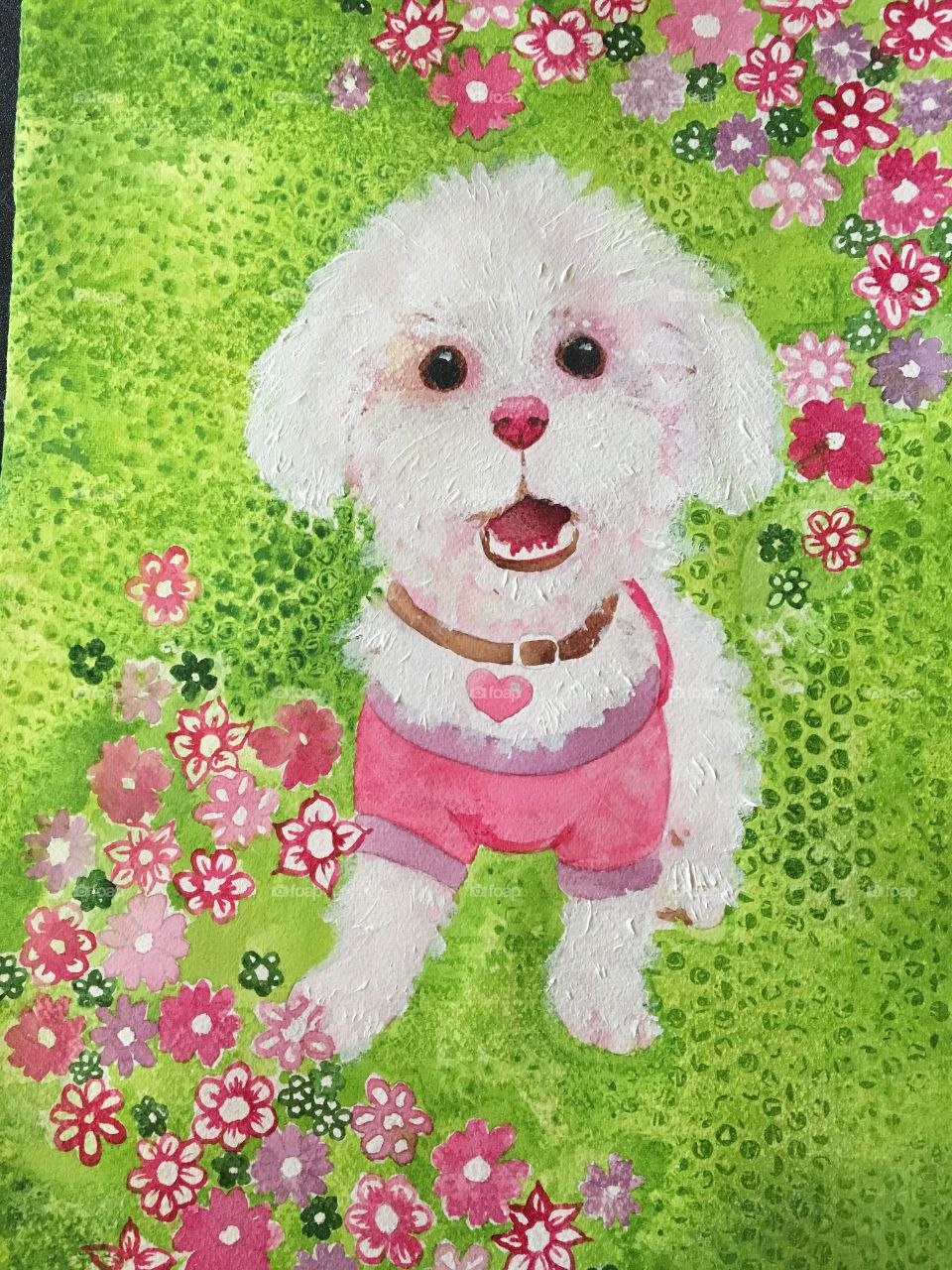 Dog with daisies painting 
