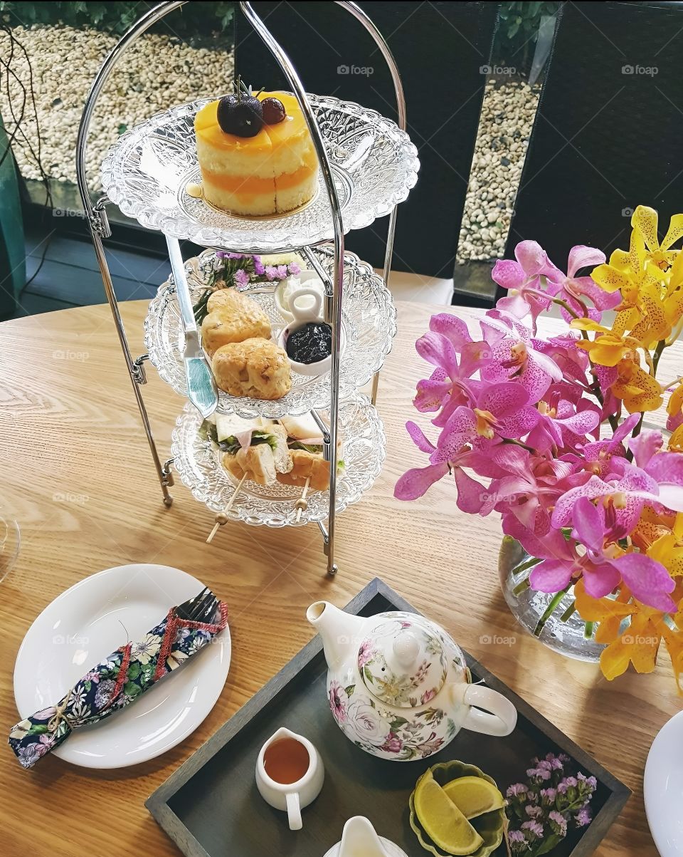 tea with cake tower