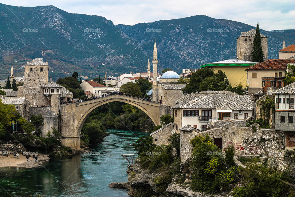 View of arch bridge, Mostar, Bosnia, Herzegovina