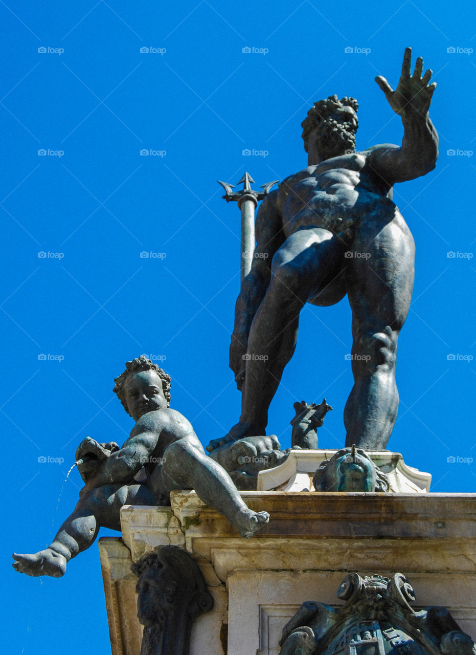 Neptune. The Fountain of Neptune in Bologna, Italy