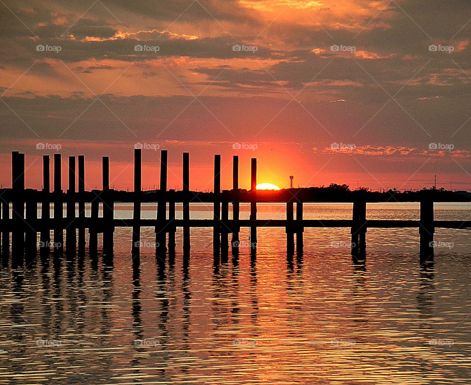 Descending sunset over the bay