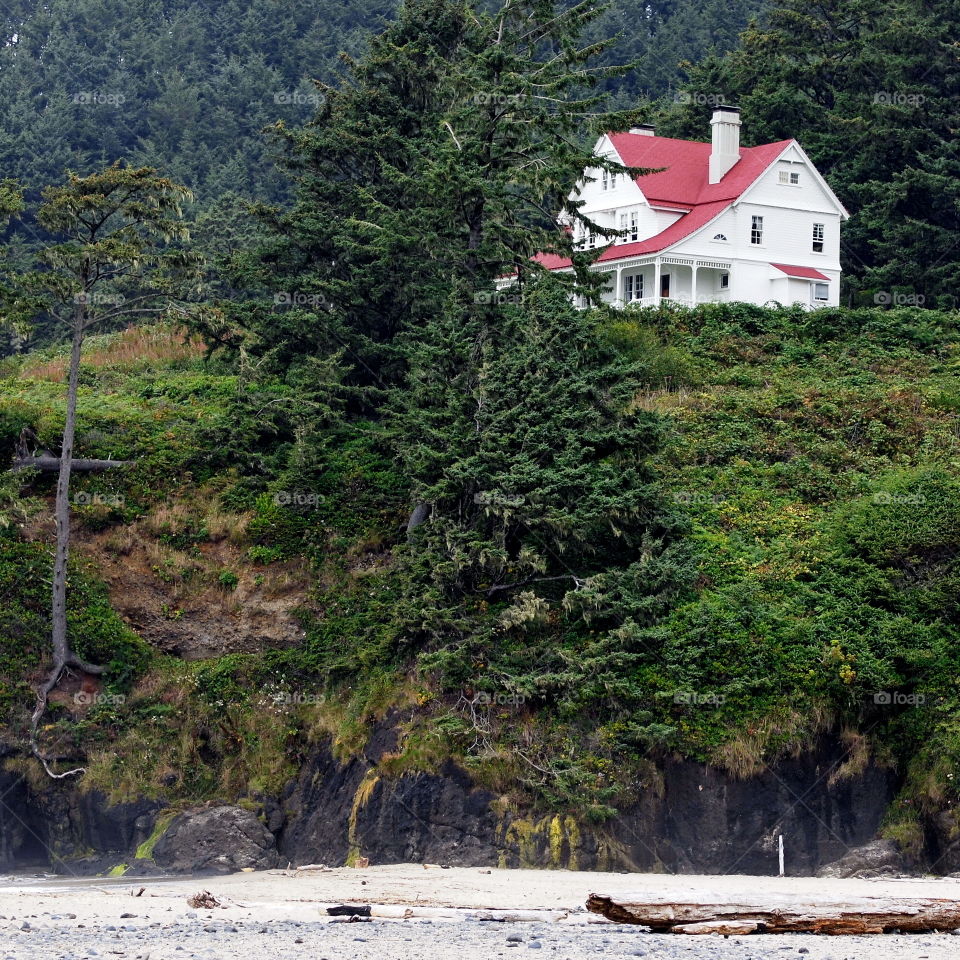 House on cliff near beach