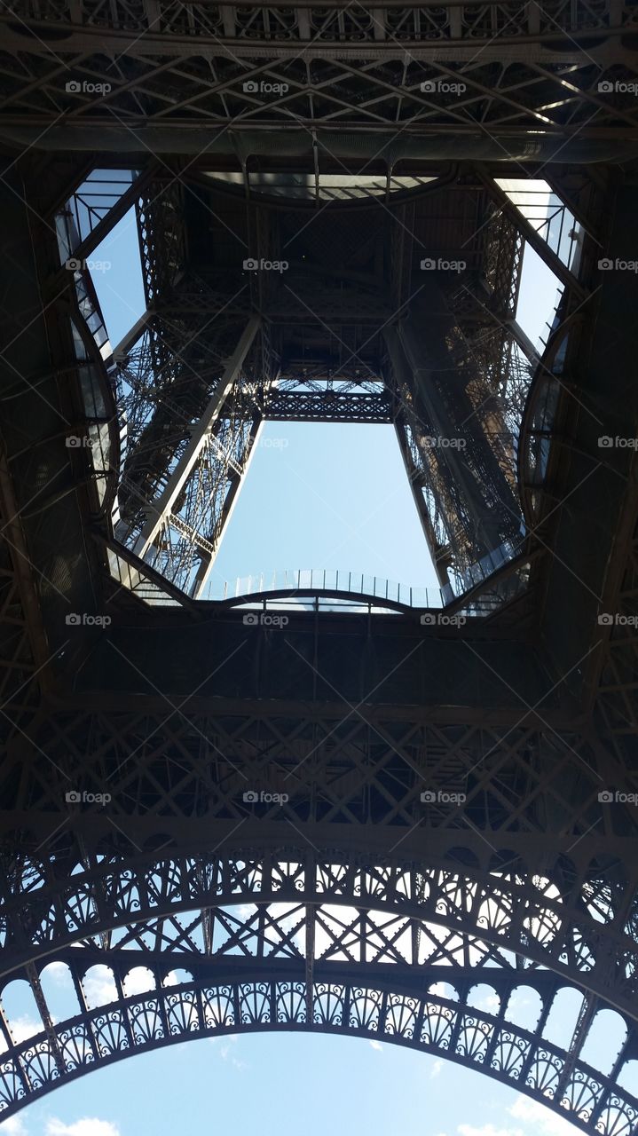 Eiffel Tower. The inside of the Eiffel Tower in Paris, France. Spring of 2015.