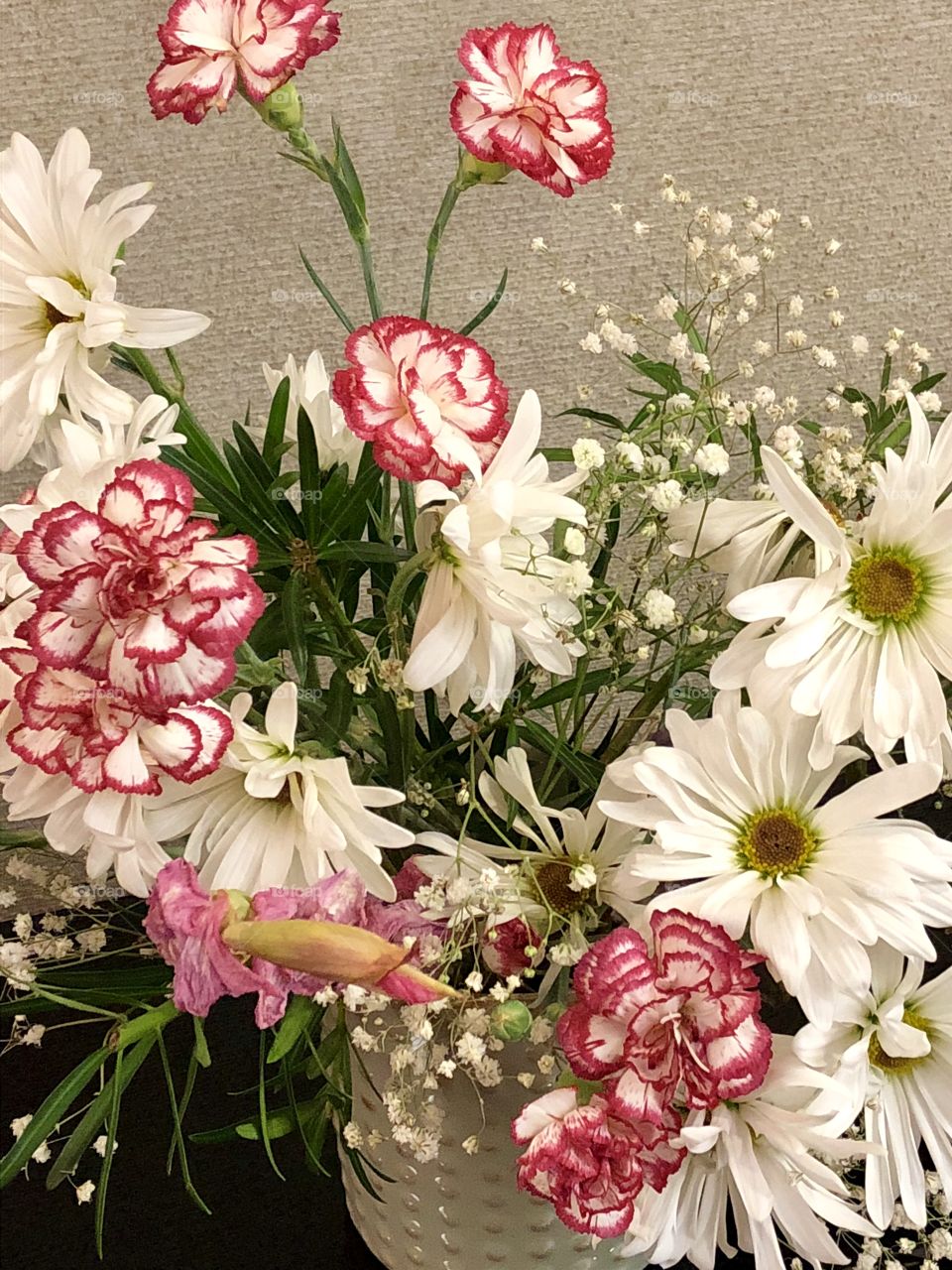 Still-life of pink and white flowers. 