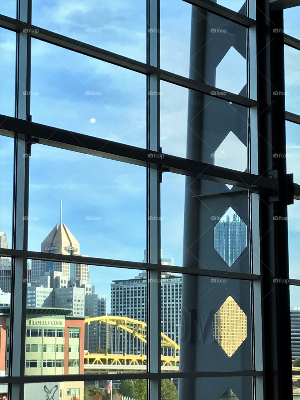 Pittsburgh PA, City seen through Heinz Field walkway