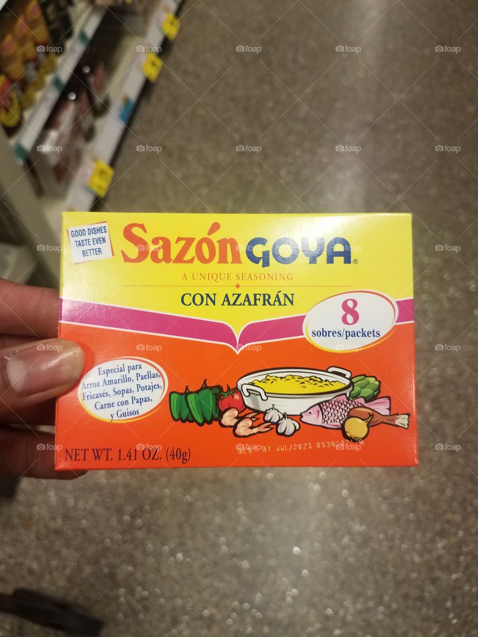 A box of Sazon seasoning.