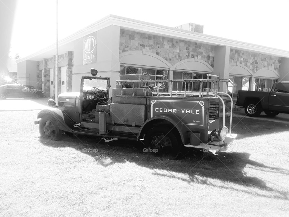 Vintage Fire truck Black and White