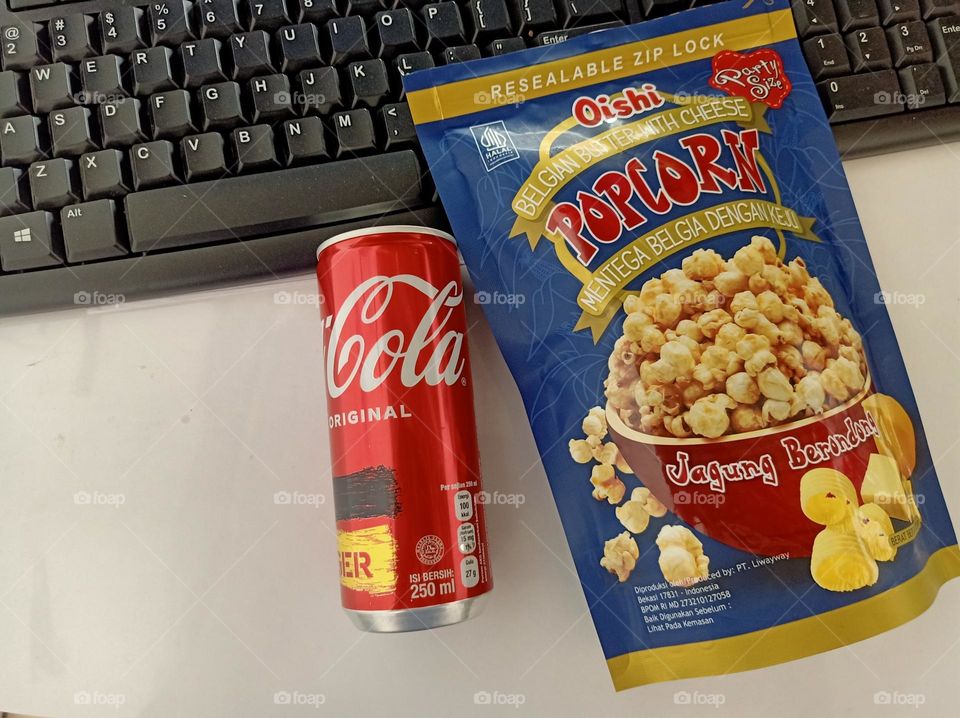 Soda and popcorn