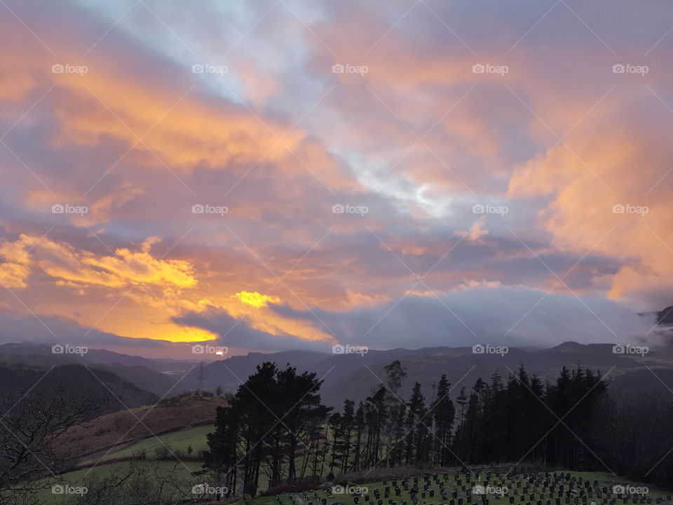 mountains in sunset