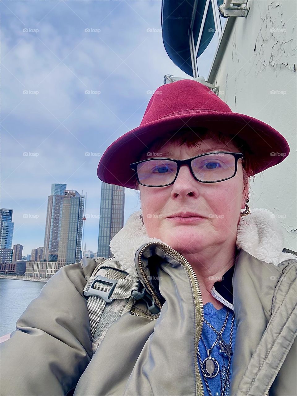 This is me, “Petra Schiller” a.k.a. “Maxine Firefox” a.k.a. “Maximiliane Feuerfuchs” standing on top of the “Pulaski Bridge” at “Newtown Creek” by the central outpost and watchtower. 2024. Hypnotic Productions