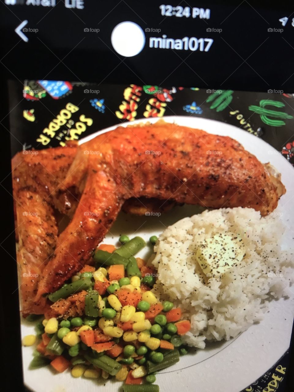 Baked turkey wings, rice, mixed vegetables... Mina 1017 