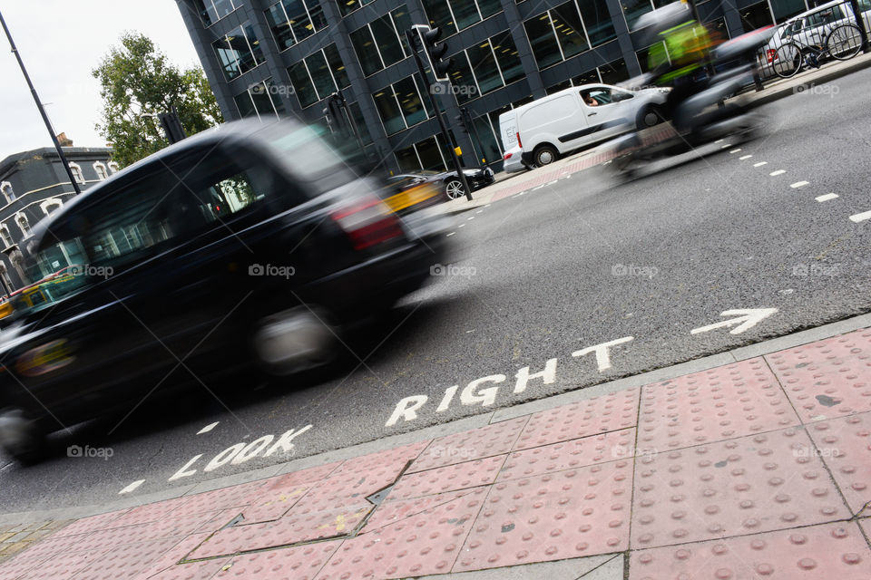 Look right text on the streets of London.