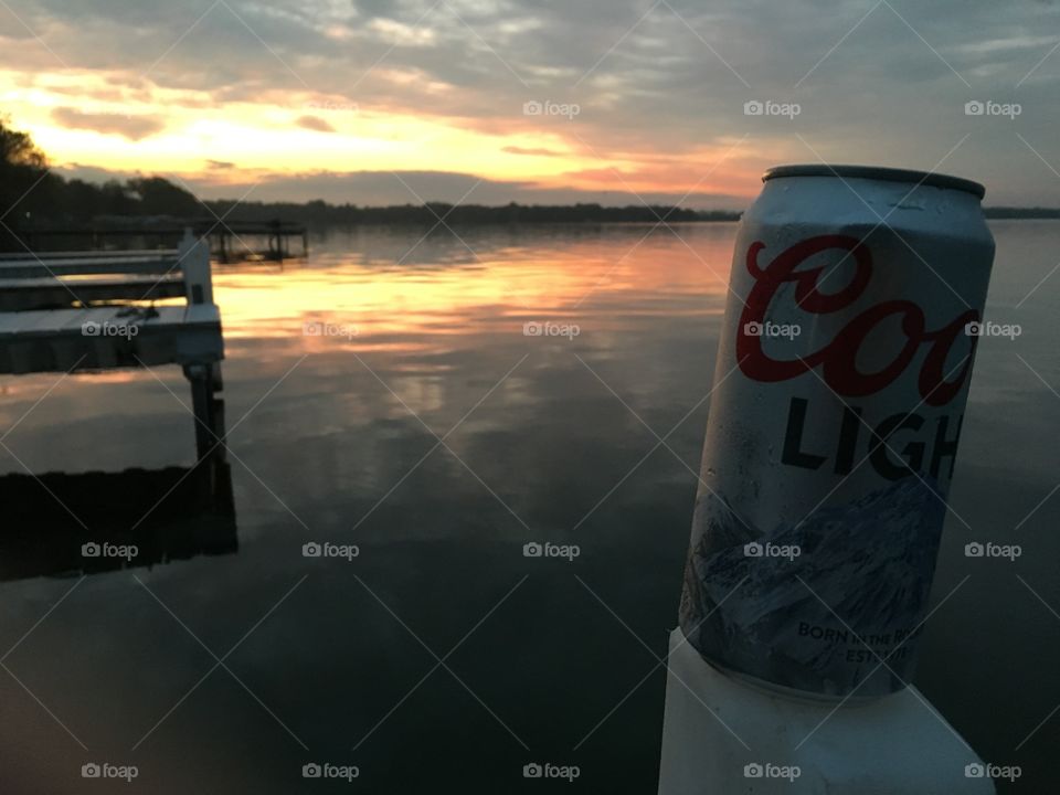 Sunset full of color as the night Falls after a big rain storm Lake Shelbyville Michigan