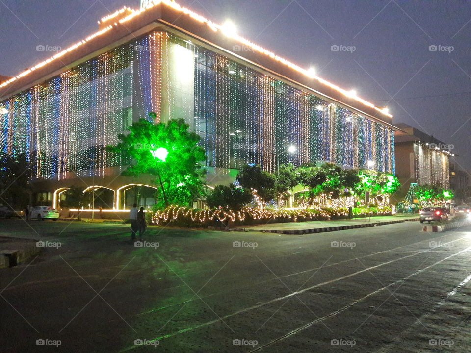 Diwali lighting on office building