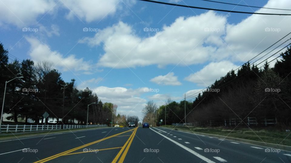 Street, road, clouds, sky, trees
