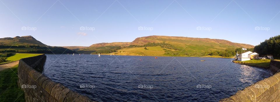 Reservoir panoramic of Dovestones in the Peak District. 