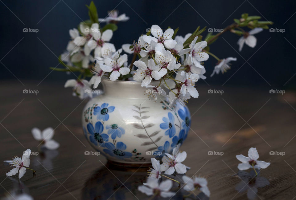 still life - plum flowers in a vase on the table