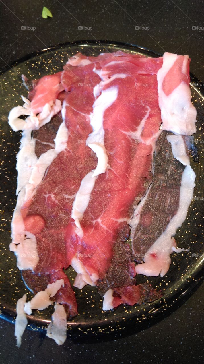 Raw slice pork prepare for cook.