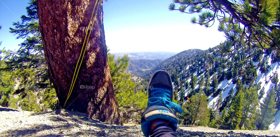 top down shot feet, from where I stand, snow, mountain