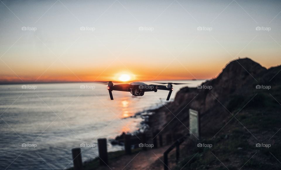 Flying the drone at the sunset