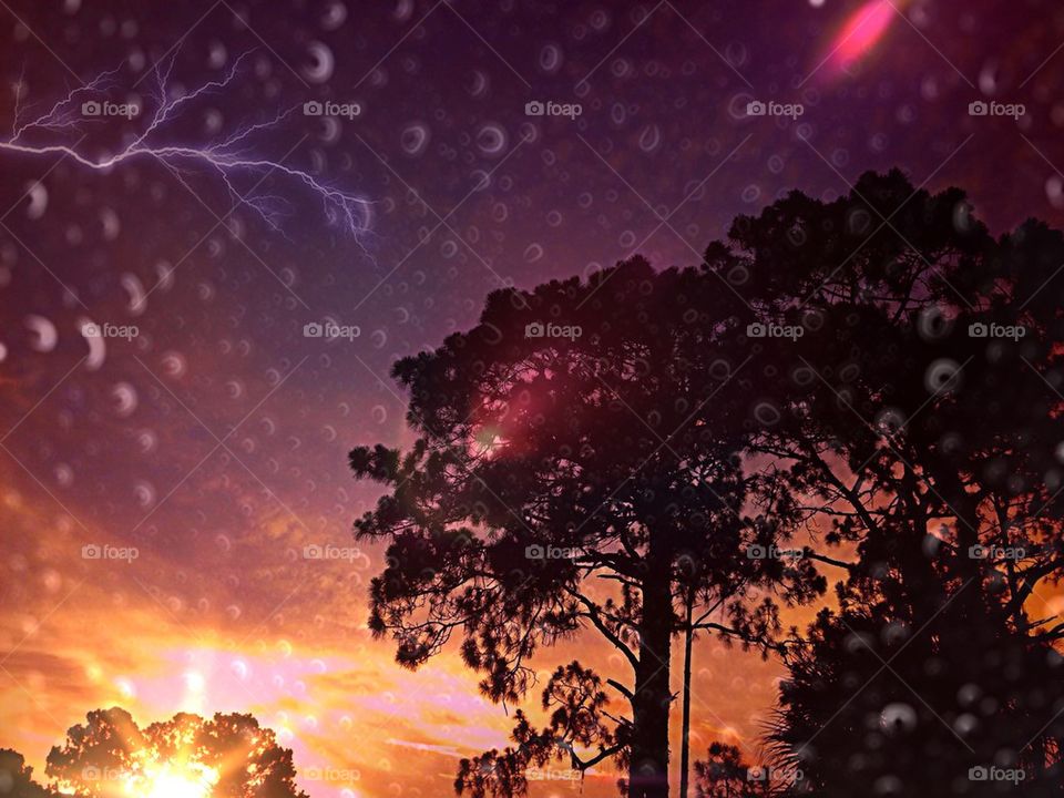 Sun through raindrops