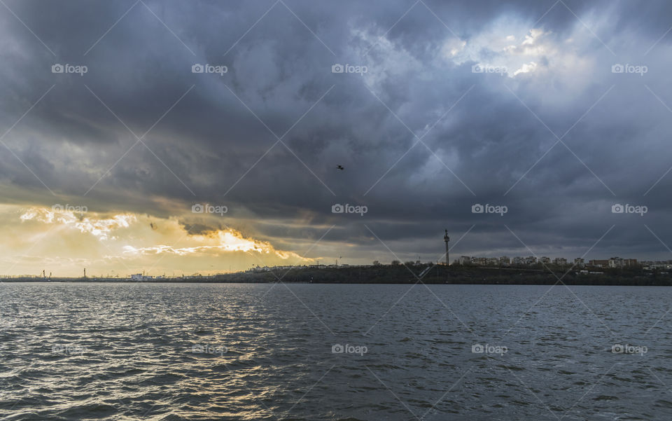 Sunset landscape on cloudy day.Sky texture