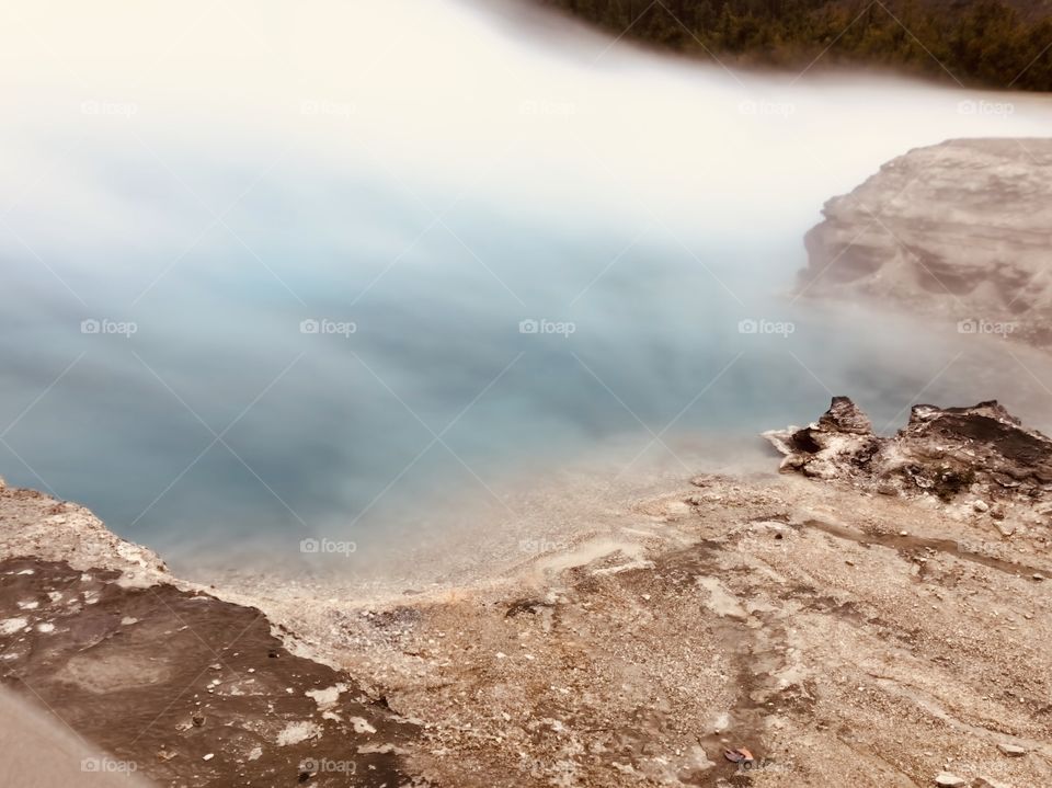 Water meets rock and soil and fog. The steam from the hot springs completely cover everything from people to mountains and path when the temperatures drop. 