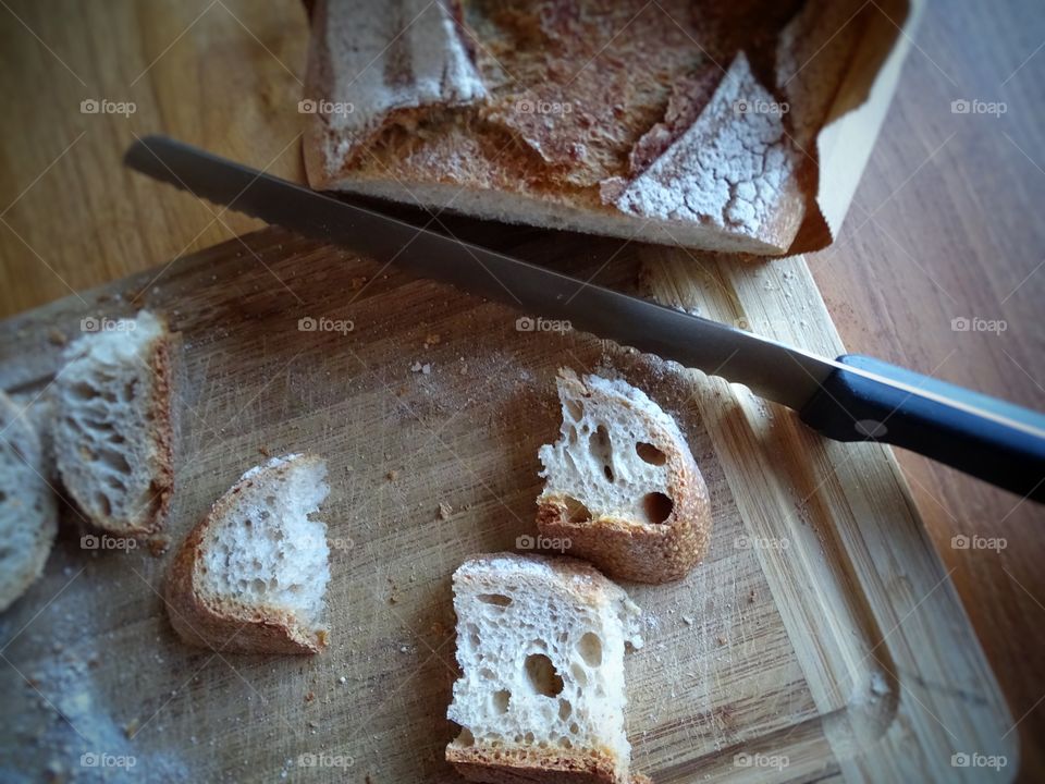 Cutting rustic bread