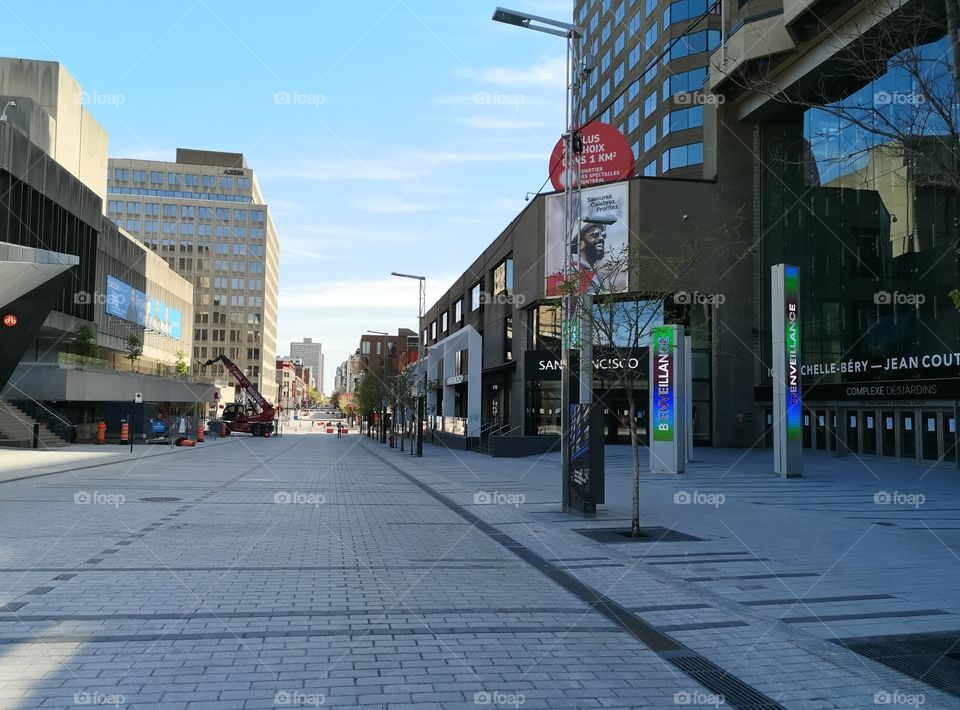 Montreal's downtown during the quarantine. Emptiness and ghost town.