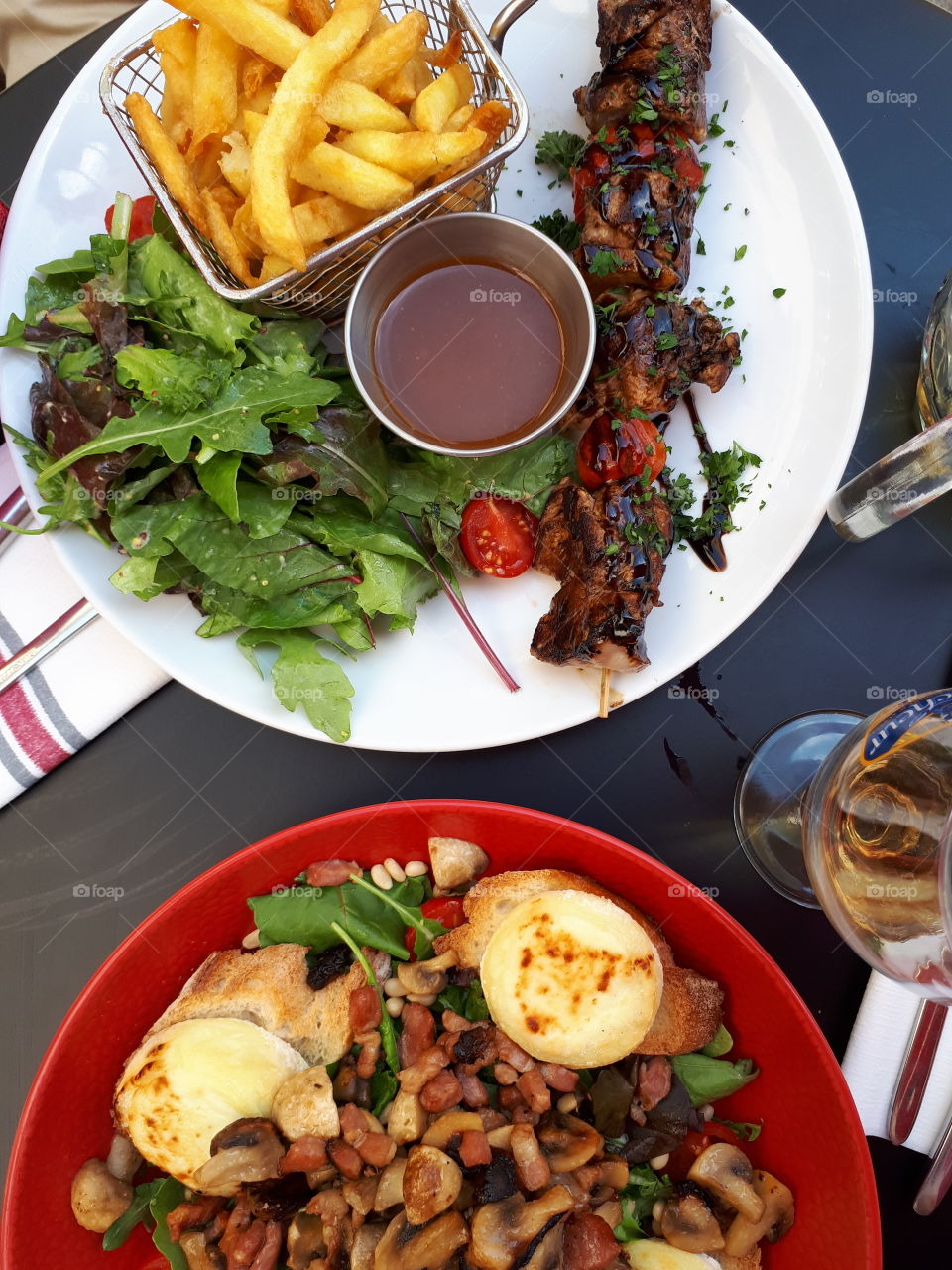 Dinner in restaurant. Meal, food flatlay