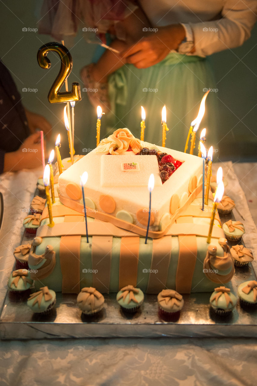 birthday cake with candles on