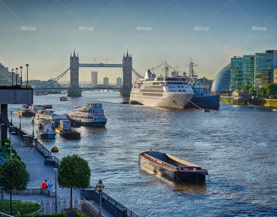 Tower Bridge in London at sunrise