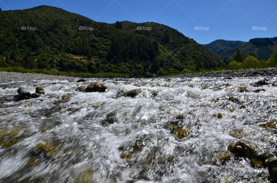 River water flows on rocks