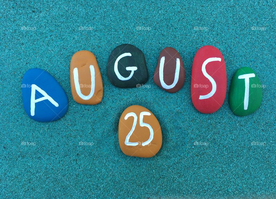 25 August, calendar date on colored stones 