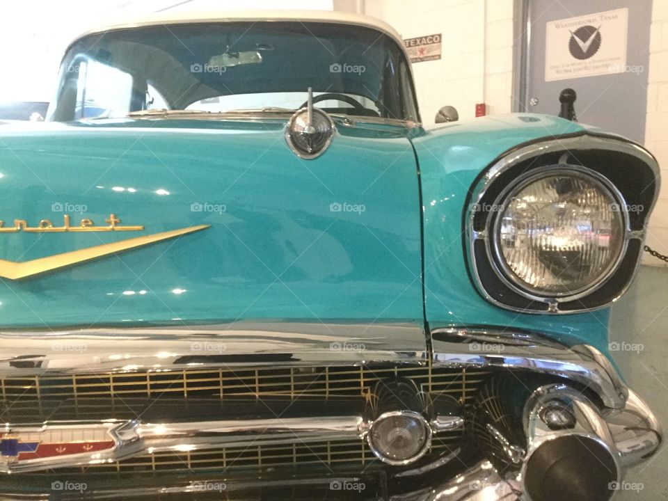 Teal colored classic car 