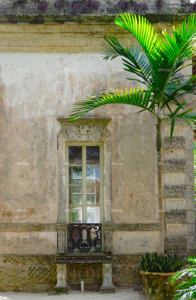 Window. Grounds of Villa Vizcaya in Miami FL