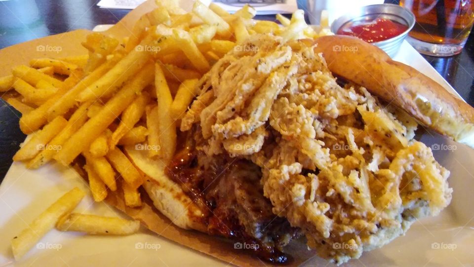 Meatloaf sandwich with garlic fries