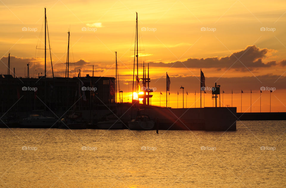 Golden sunrise over the Baltic sea in Poland 